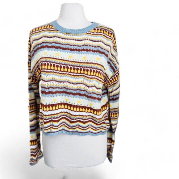 Women's Crochet Knitted Crop Top M Sweater Boho Hippie Aztec Open‎ Knit Festival - Picture 1 of 13